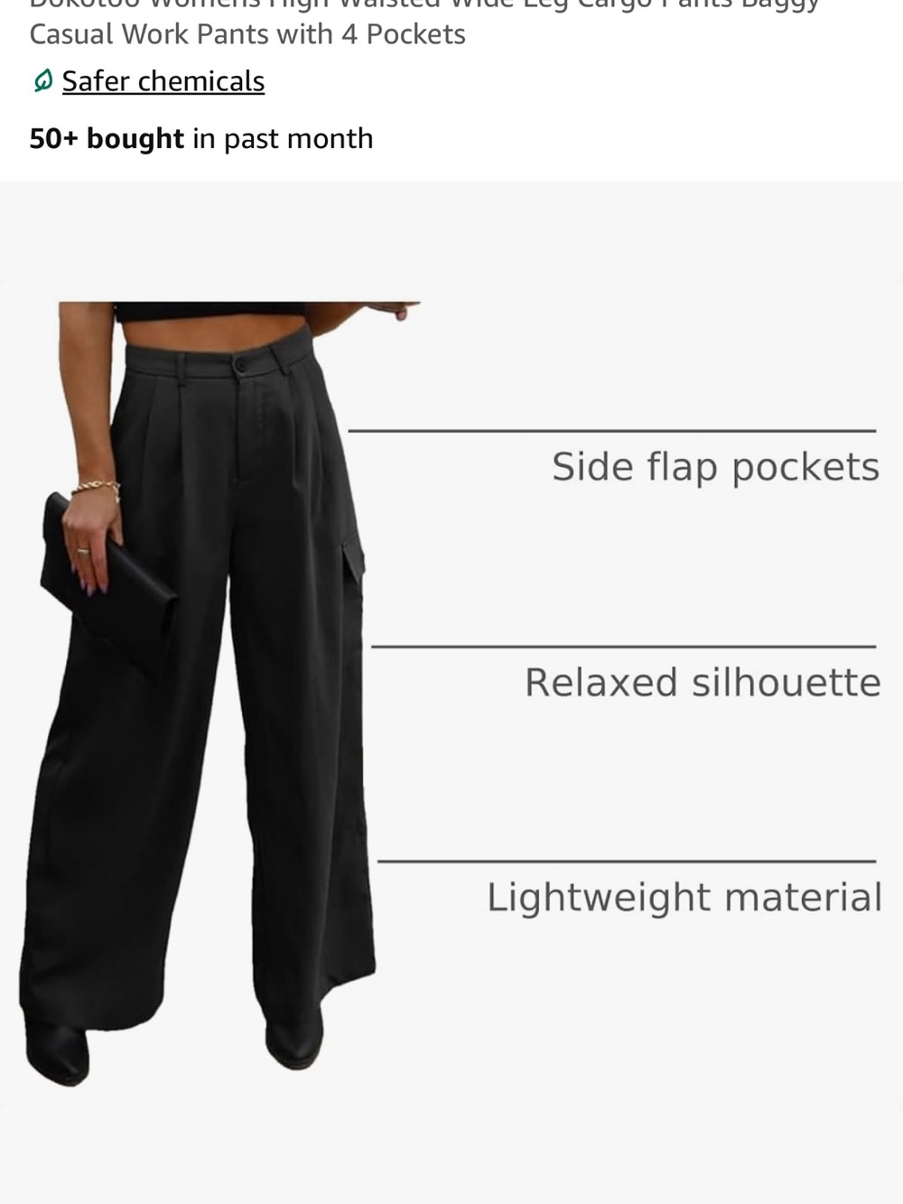 High-Waist Black Wide-Leg Cargo Pants